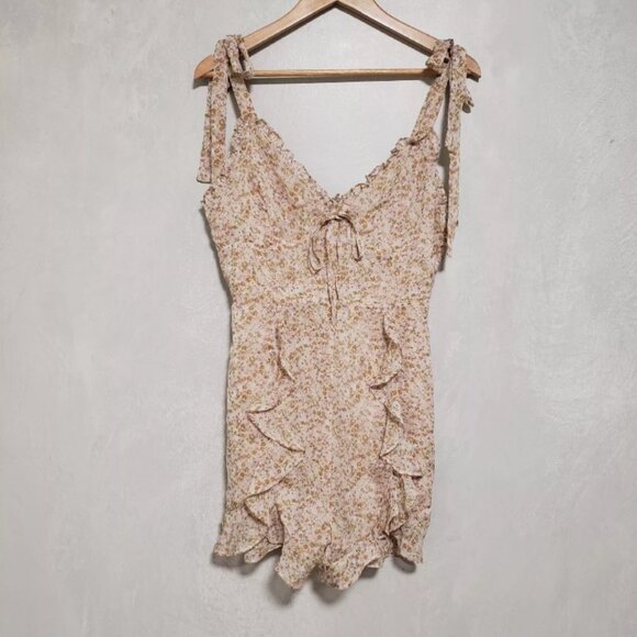 Storia - Sand Floral print Ruffle Tie Strap Romper Size‎ M - Picture 1 of 9